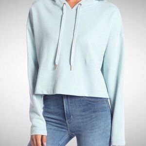 Ella Moss Elise Cropped Hoodie Sweatshirt Size Large Light Blue Activewear
